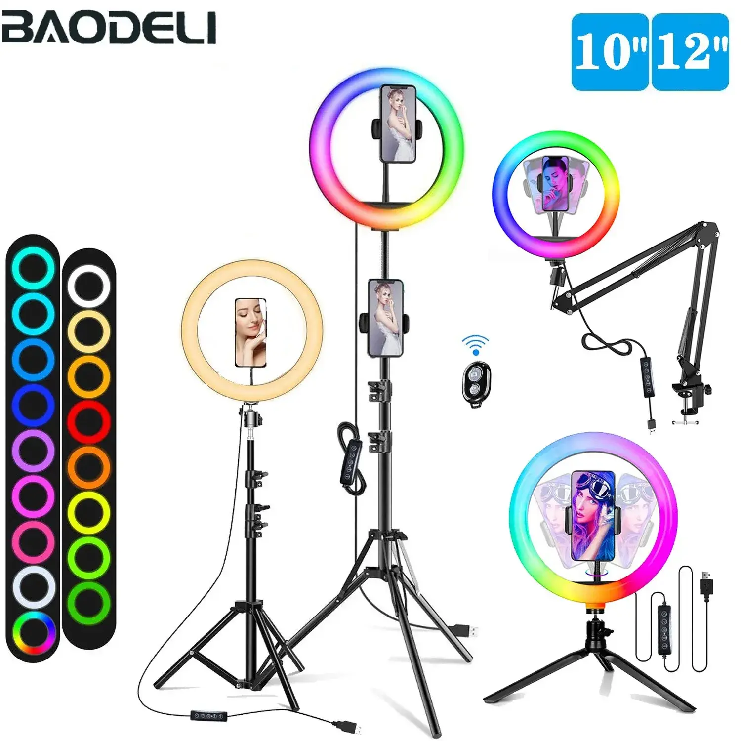 Kit ring light LED avec trépied et support téléphone
